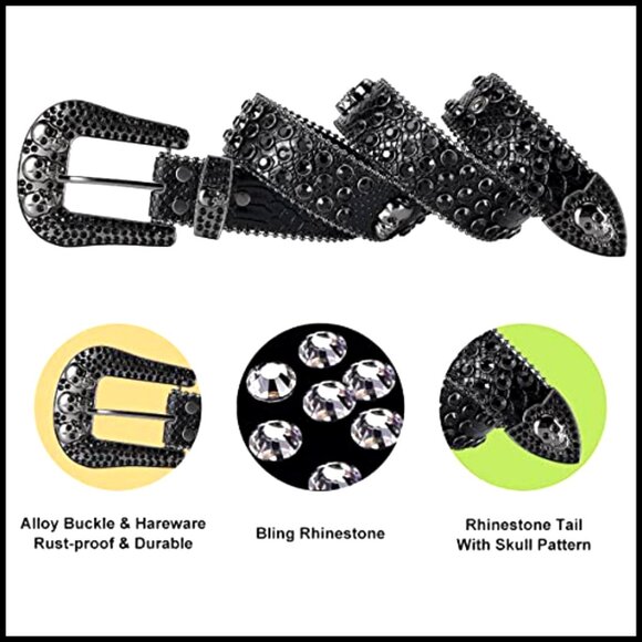 Rhinestone Studded Western Belt Faux Leather Bling Cowgirl Cowboy Accessory - Picture 3 of 6